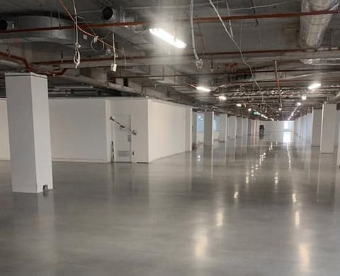 Polished concrete floor in a commercial warehouse
